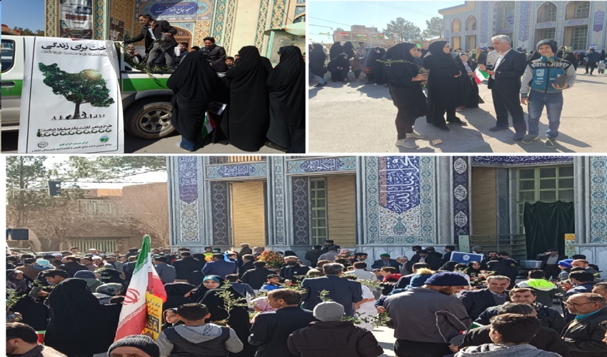 توزیع نهال زیتون در راستای طرح مردمی کاشت یک میلیارد درخت بین اقشار مختلف مردم حاضر در راهپیمایی ۲۲ بهمن شهرستان اشکذر