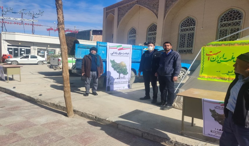 توزیع 1250 اصله نهال زیتون در روز راهپیمایی 22 بهمن در  شهرستان بهاباد