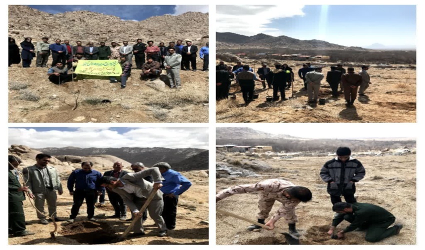 کشت ۱۰۰ اصله نهال مثمر توت و بادام کوهی در پارک آبخیزداری روستای سخوید توسط مسئولان بخش نیر و اداره منابع طبیعی و آبخیزداری شهرستان تفت