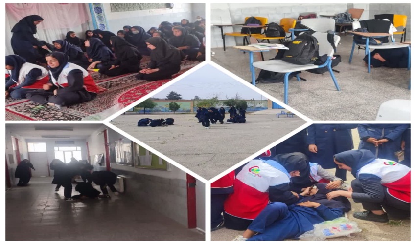 برگزاری کلاس آموزشی کمک های اولیه و مانور زلزله در قالب اجرای بند های تفاهم نامه کاروان نیکوکاری در بخش ندوشن شهرستان میبد