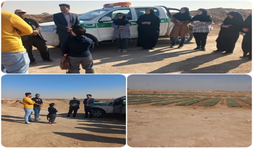 بازدید دانشجویان دانشکده منابع طبیعی و آبخیزداری اردکان از ایستگاه زوجی فرسایش بادی و پروژه تولید نهال شهرستان میبد