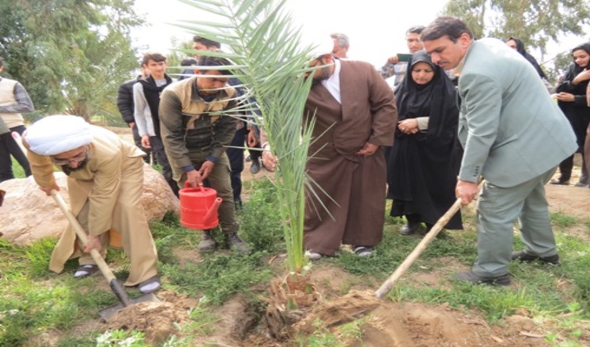 کاشت درخت مثمر نخل به یاد شهید امر به معروف و نهی از منکر، آیت‌الله شیخ محمد تقی بافقی و 11 طلبه ‌شهید شهرستان بافق