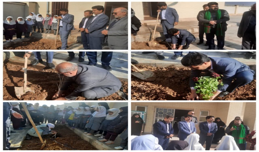 مراسم درختکاری در آموزشگاه دخترانه شهید حاج قاسم سلیمانی شهرستان میبد