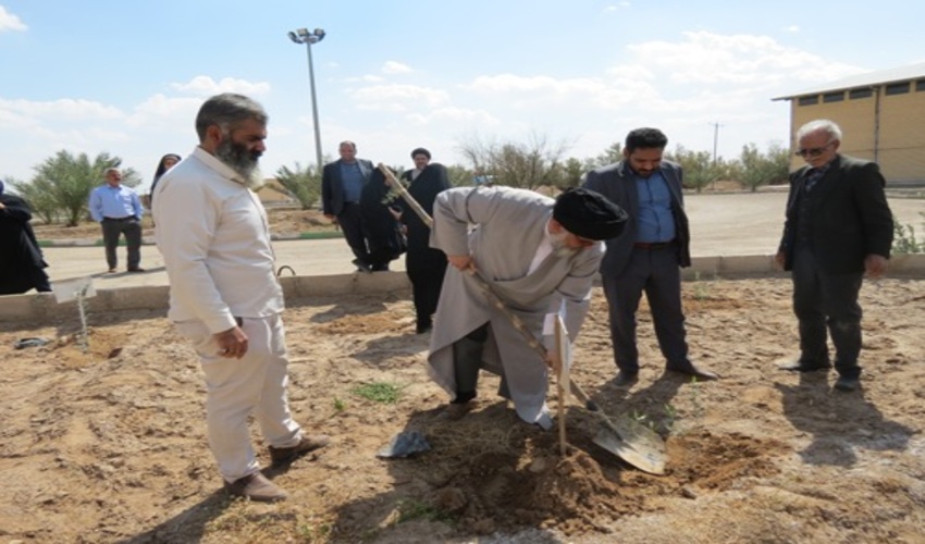 غرس 100 اصله نهال زیتون و امضای عهدنامه با طبیعت در محل محوطه دانشگاه پیام نور شهرستان بافق