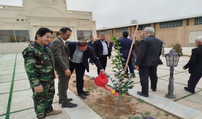 گرامیداشت هفته منابع طبیعی و اجرای مراسم نهال کاری در محل کارخانه پتو لیلیان شهرستان اشکذر 