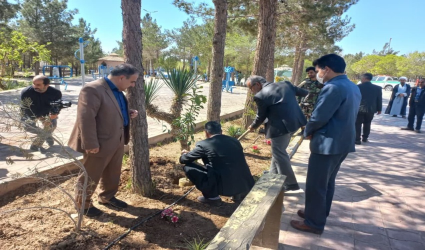 غرس یکصد نهال در پارک بهاران  شهرستان میبد